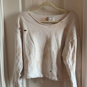 Aerie Distressed Cream Sweatshirt